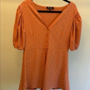Elegant Orange Eyelet Mini Dress